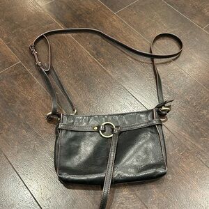 Hobo crossbody bag Black Brown Zipper Brass Ring